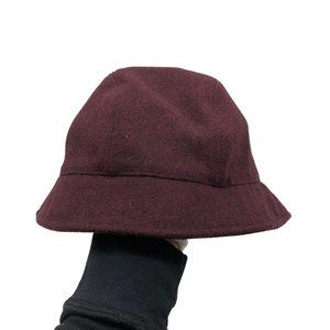 Lands' End Womens CashTouch Cloche Winter Bucket Hat Burgundy Wool Blend L-XL